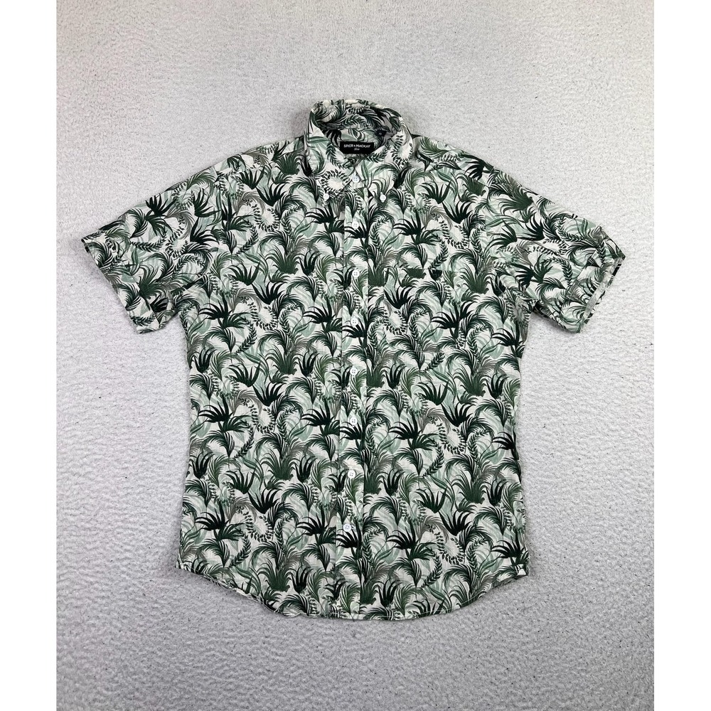 Spier & Mackay‎ Shirt Mens Medium 15 Green Tropical Short Sleeve Button Up Slim